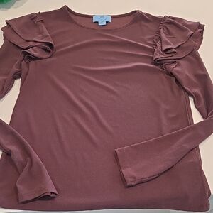 CeCe Dusty Rose Ruffle Sleeve Long Sleeve Top